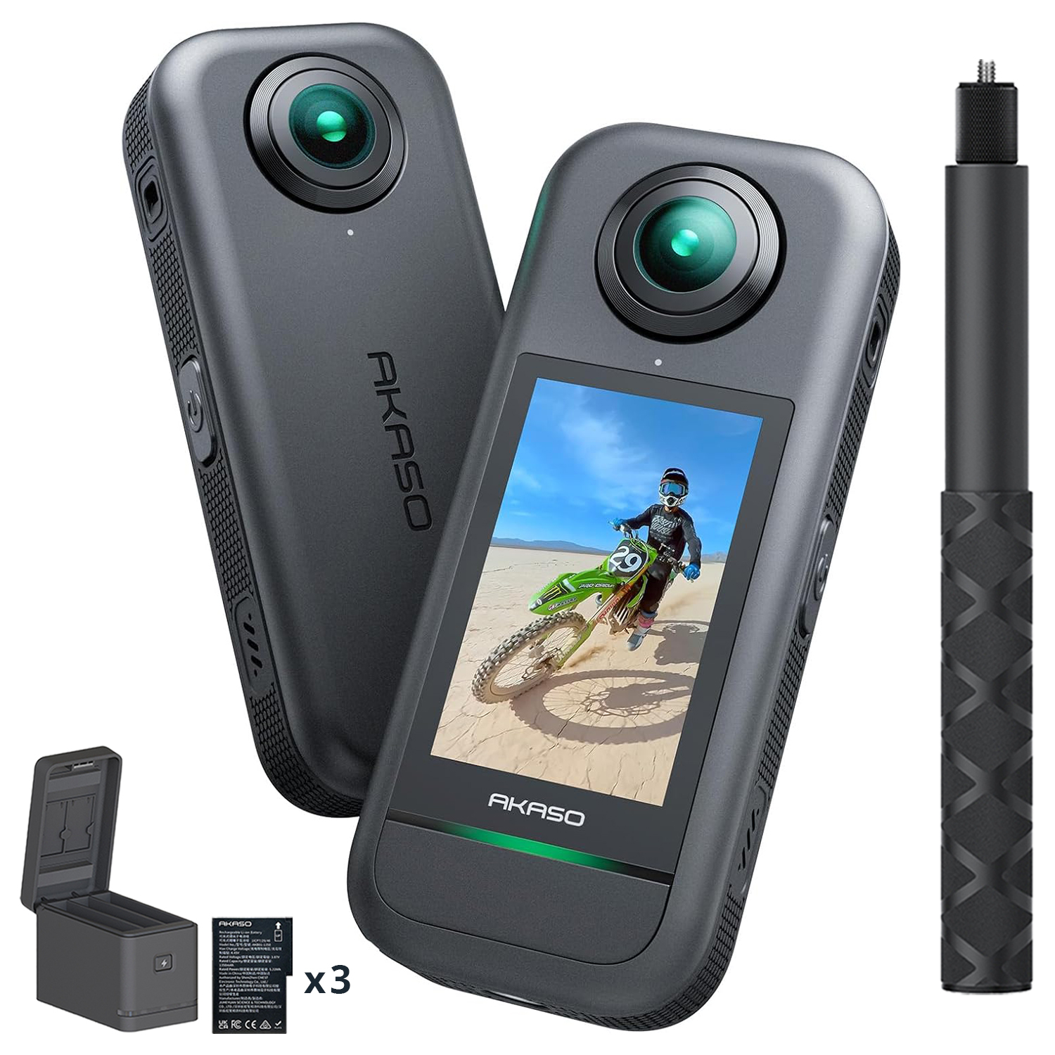Akaso 360 Creator Combo Aksiyon Kamera 5.7K 360° Video, 48MP Sensör, 72MP 360° Fotoğraf, Görünmez Selfie Çubuğu, AI Takip